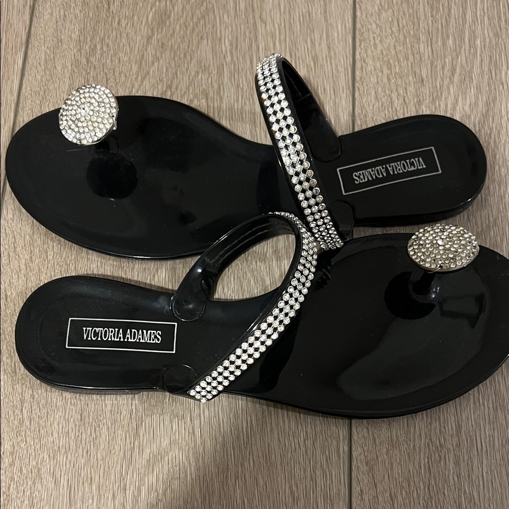 Victoria Adames Black Rhinestone Sandals